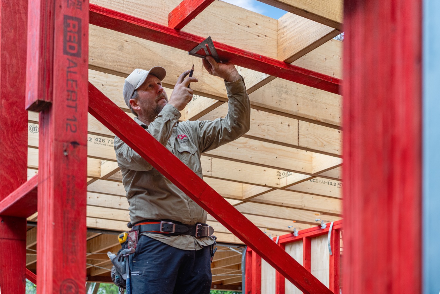 Fixing an overhead joist in the new frame