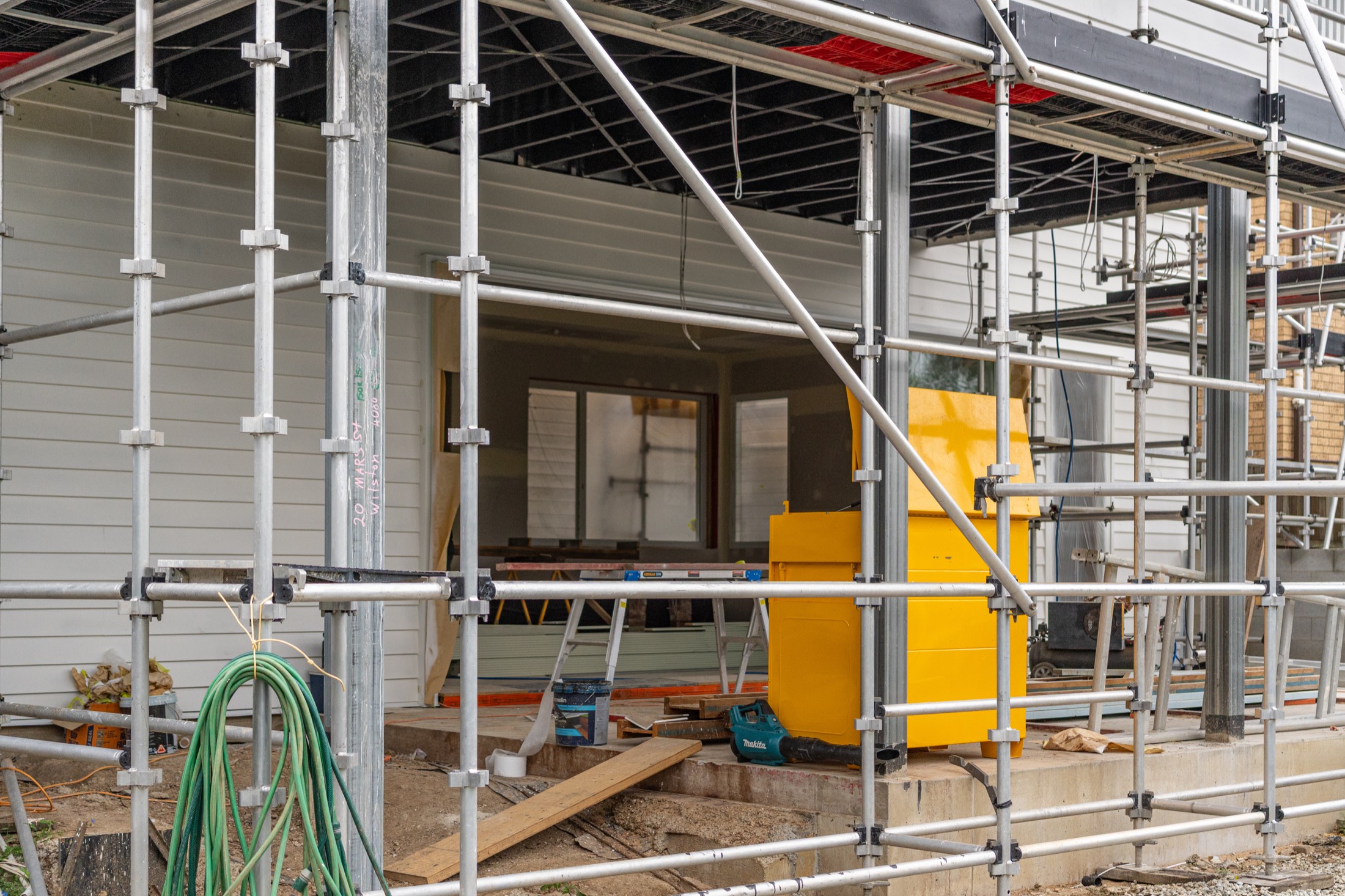Scaffolding and new framing at the back of the house